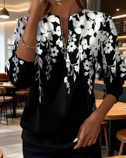 Marci | Sweatshirt Med Krave Og Halv Lynlås I Print