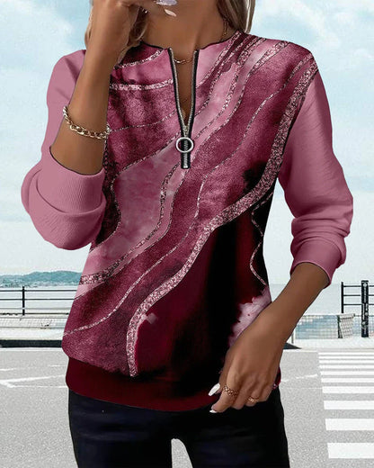 Lera | Sweatshirt med halv lynlås og vintageprint