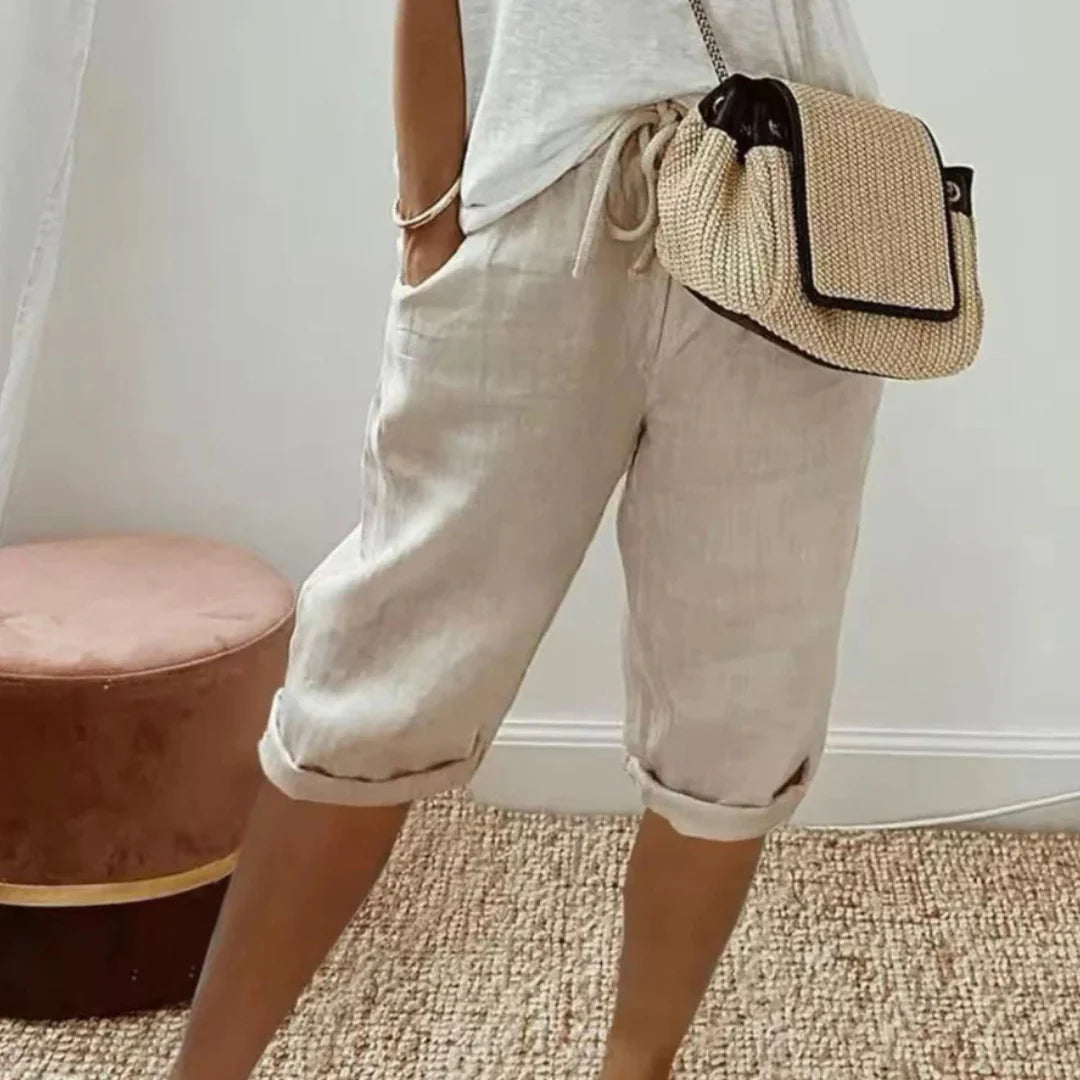 Fenley | Capri-shorts I Hør Med Snøre