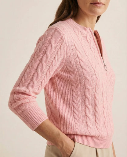 Frida | Kabelstrikket Sweater Med Lynlås