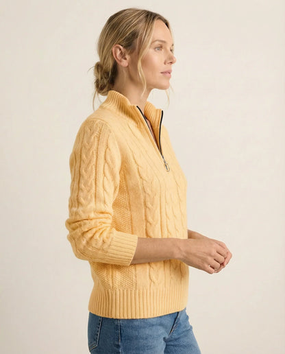 Frida | Kabelstrikket Sweater Med Lynlås