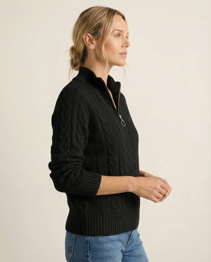 Frida | Kabelstrikket Sweater Med Lynlås
