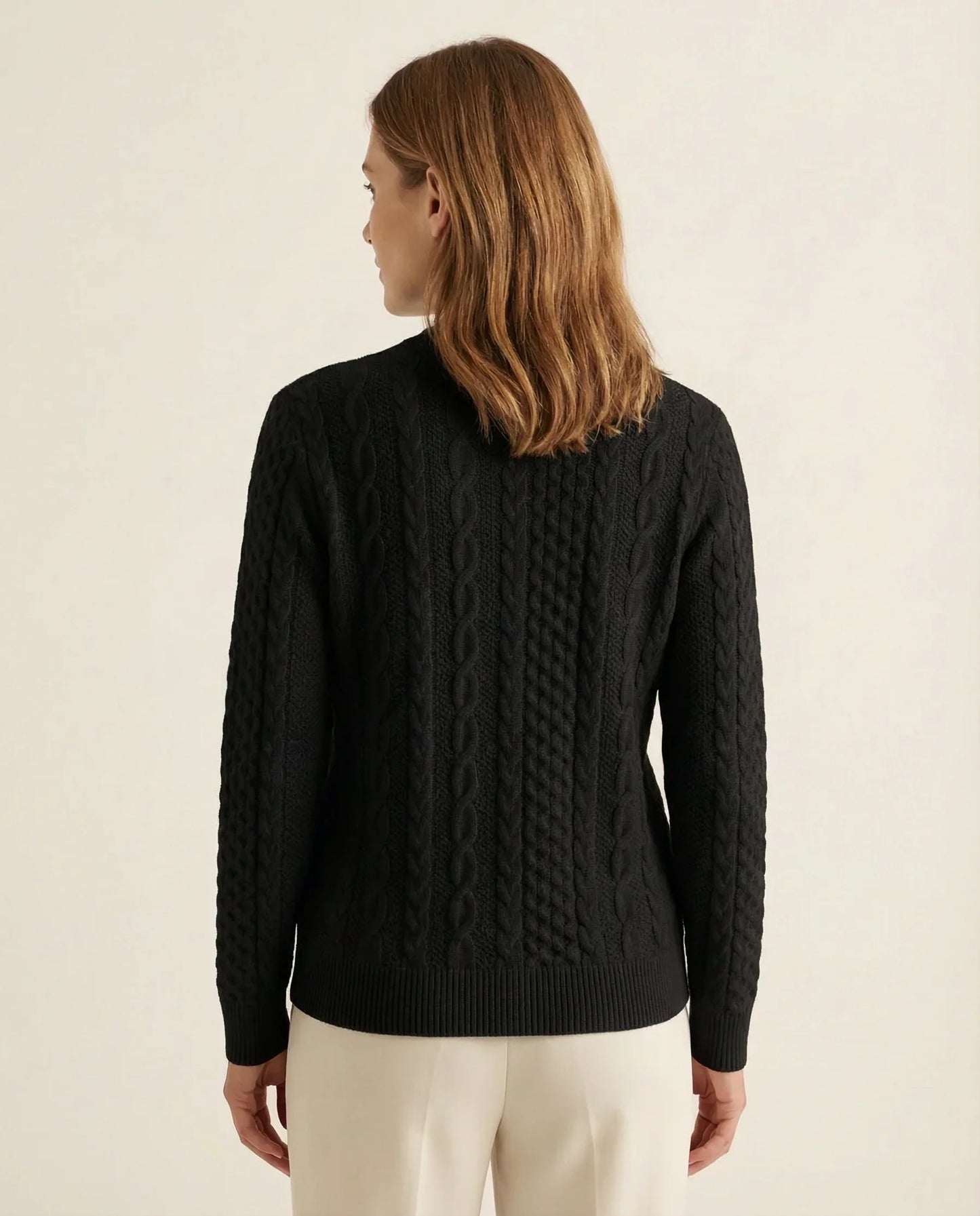 Frida | Kabelstrikket Sweater Med Lynlås