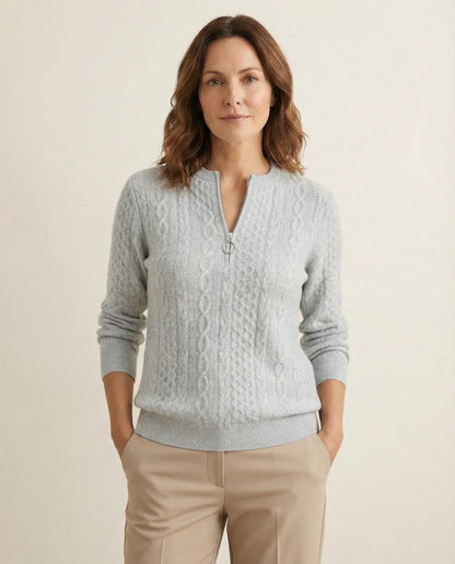 Frida | Kabelstrikket Sweater Med Lynlås