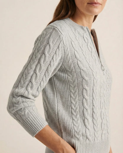 Frida | Kabelstrikket Sweater Med Lynlås