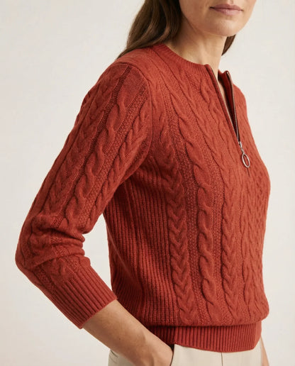 Frida | Kabelstrikket Sweater Med Lynlås