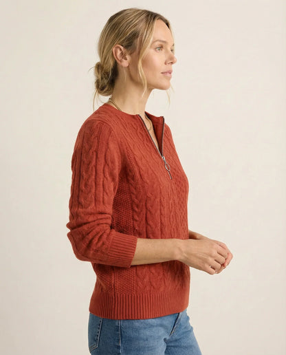 Frida | Kabelstrikket Sweater Med Lynlås
