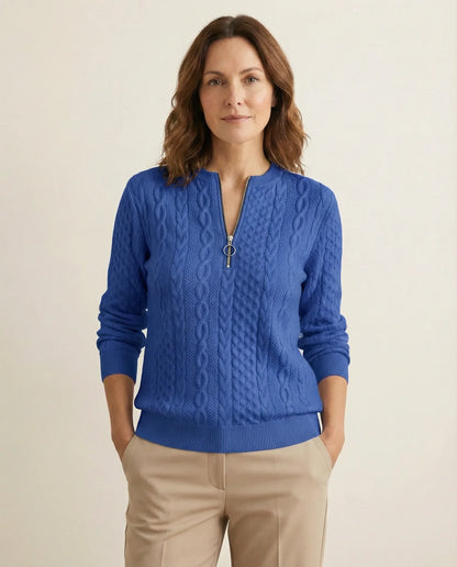 Frida | Kabelstrikket Sweater Med Lynlås
