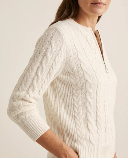 Frida | Kabelstrikket Sweater Med Lynlås