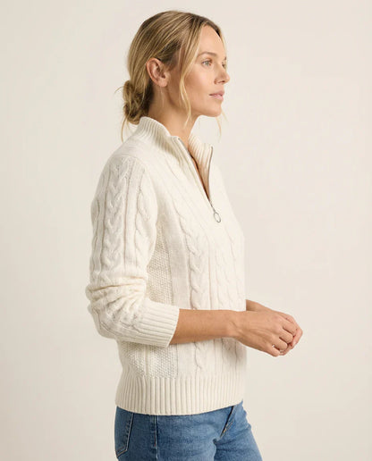 Frida | Kabelstrikket Sweater Med Lynlås