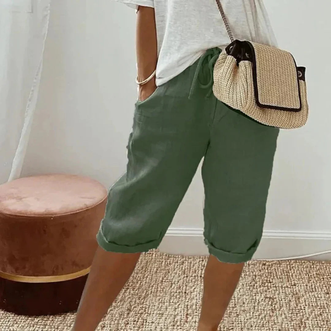 Fenley | Capri-shorts I Hør Med Snøre