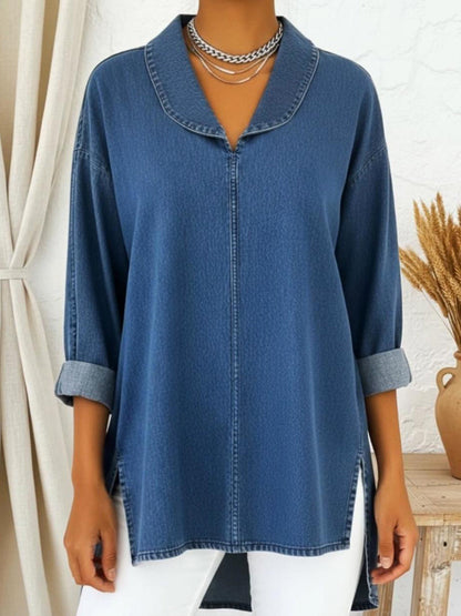 Retro Denimtop Med Sjalkrave