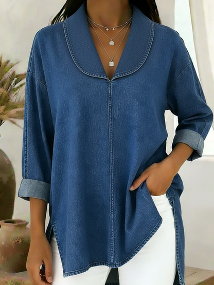 Retro Denimtop Med Sjalkrave