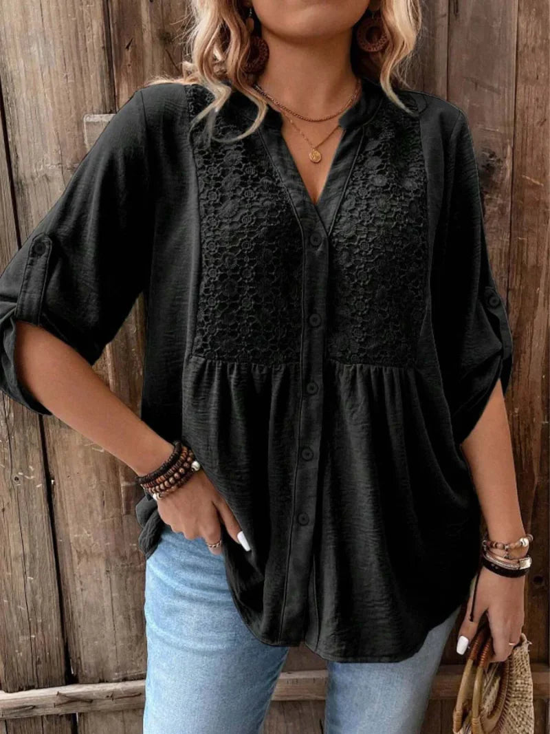 Noor – Bluse med V-udskæring og knapper